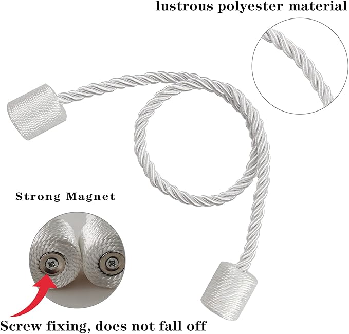 4 Pack White Strong Magnetic Curtain Tiebacks Outdoor Elegant Decorative Tie - Image 2