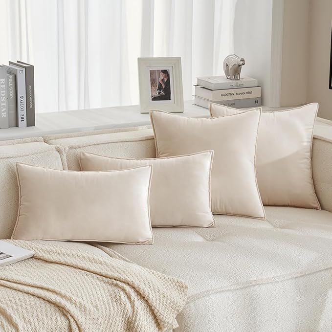MIULEE Cream White Velvet Throw Pillow Covers 16x16 Soft Decorative Solid - Image 4