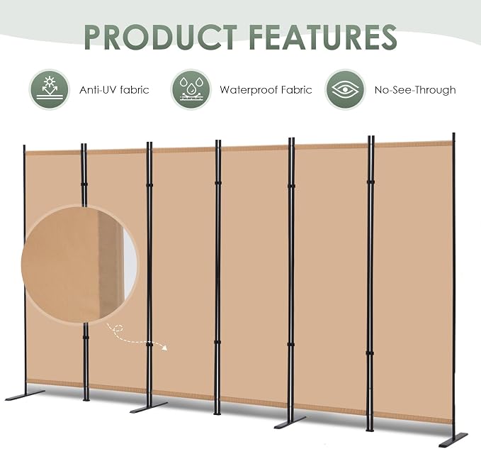 RANTILA 6 Panel Room Divider, 6 FT Folding Privacy Screen - Image 5