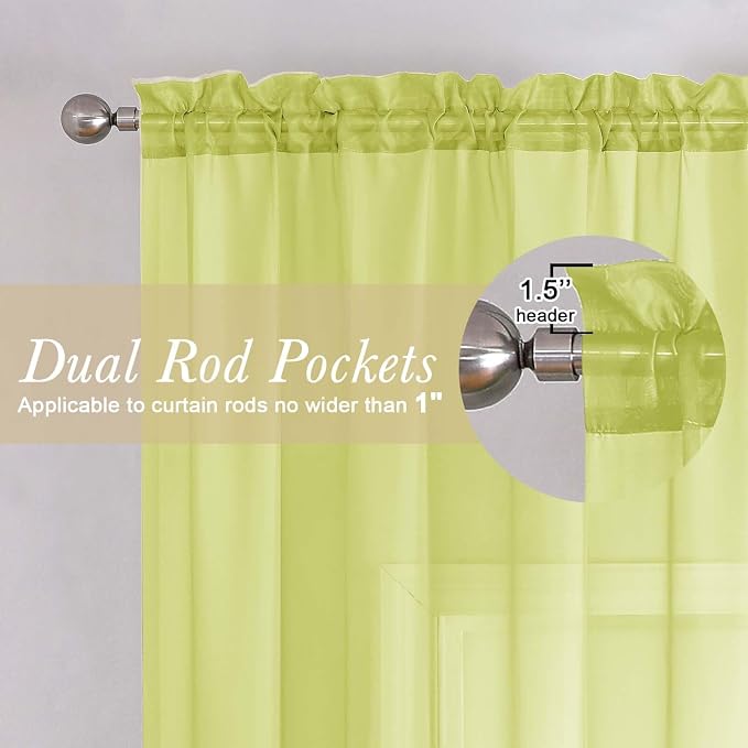 Lecloud Lemon Sheer Curtains for Living Room 54 Inch Length 2 Pcs, Solid Color - Image 5
