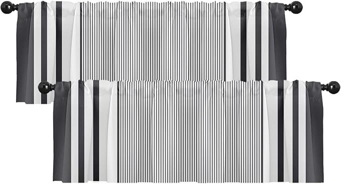 Emvency 2 Pack Valances Window Treatments, Striped Minimalist Modern Geometric by Emvency
