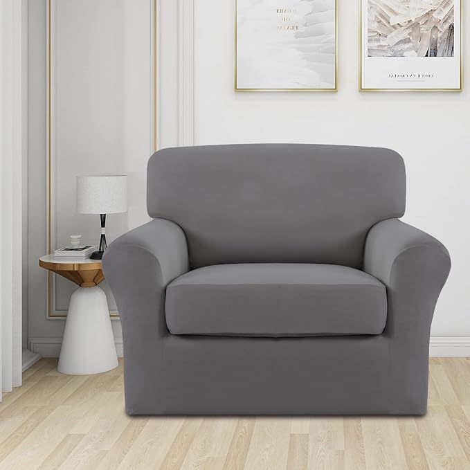 Easy-Going 2 Pieces Microfiber Stretch Chair Slipcover – Spandex Soft Fitted - Image 2