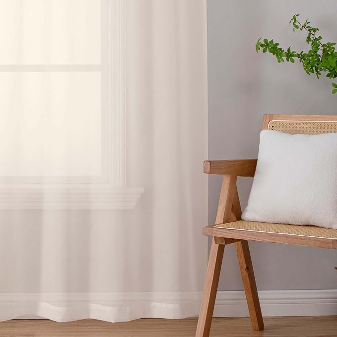 Cream Sheer Curtains for Bedroom Living Room 45 Inch Length 2 Panels, Soft Airy - Image 9