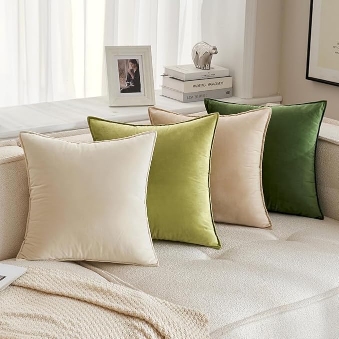MIULEE Summer Beige Velvet Throw Pillow Covers 18x18 Soft Decorative Solid - Image 5