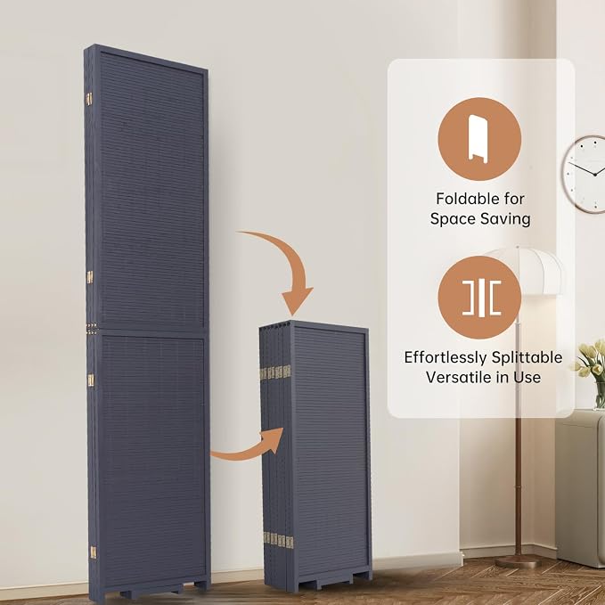 Room Divider Folding Privacy Screens, Hand-Made 67'' High Bamboo Room Dividers - Image 4