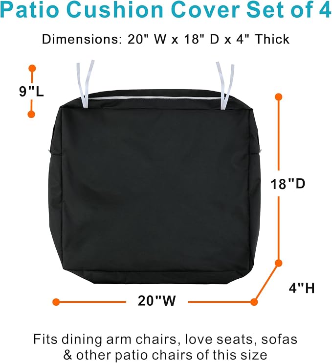 NettyPro Outdoor Cushion Slipcovers Waterproof 4 Pack Patio Chair Seat Cushion - Image 5