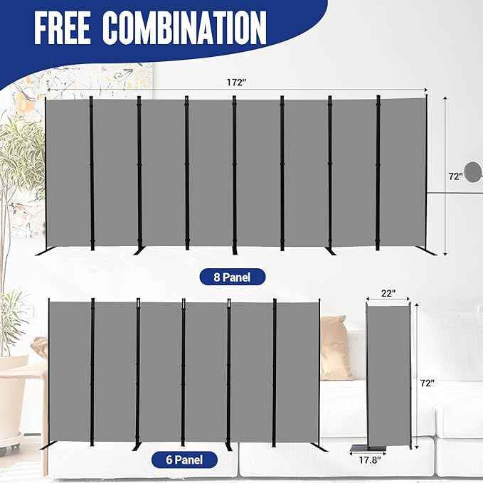 Room Divider and Folding Privacy Screens 8 Panel, 14.67 Ft Wide Partition Room - Image 5