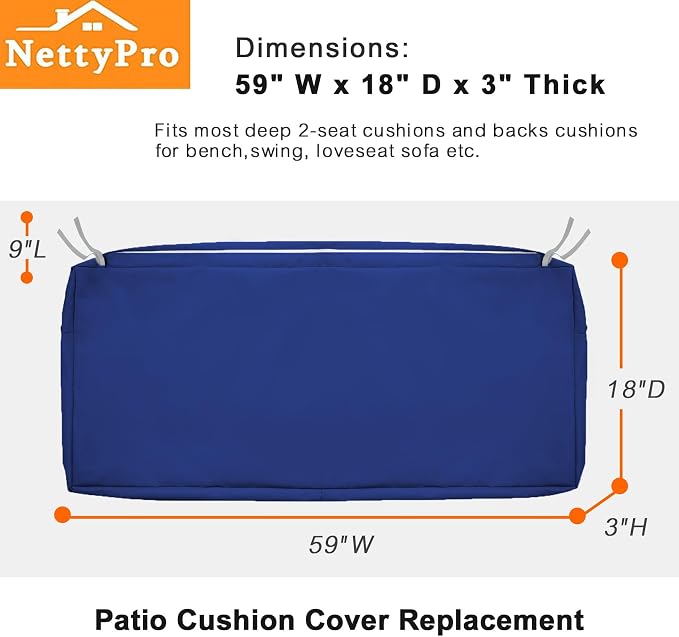 NettyPro Patio Bench Swing Loveseat Cushion Covers, Water Resistant UV - Image 5