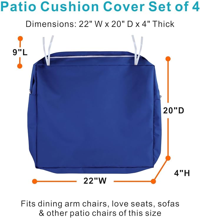 NettyPro Patio Chair Seat Cushion Covers Set 4, Waterproof Outdoor Furniture - Image 3