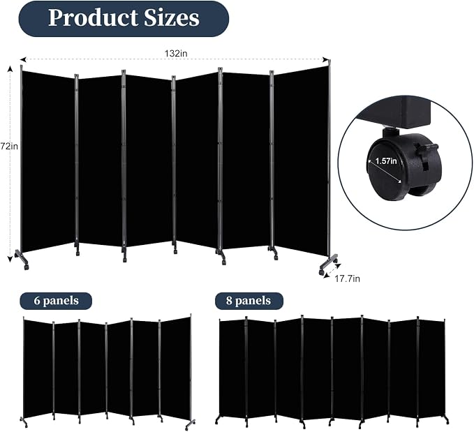Room Divider Folding Privacy Screens W/Lockable Wheels - Image 5