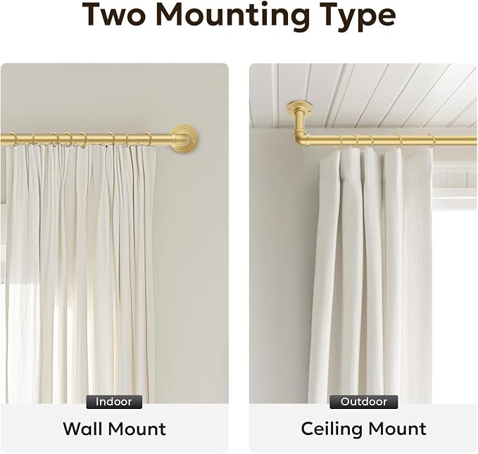 Zeerobee Curtain Rods for Windows 32 to 72, 1 Inch Industrial Wrap Around Gold - Image 5
