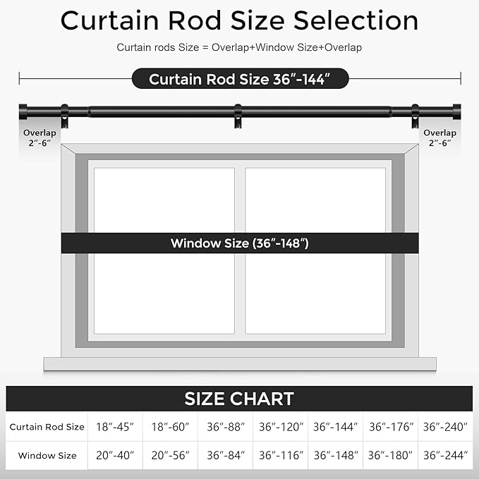 VOIIY Curtain Rods for Windows 72 to 144 Inch, Size:36-144 Inch - Image 5