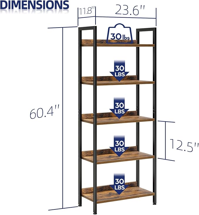 NUMENN Bookshelf, 5 Tier Bookshelves, Home Office Bookcase Shelf Storage - Image 3