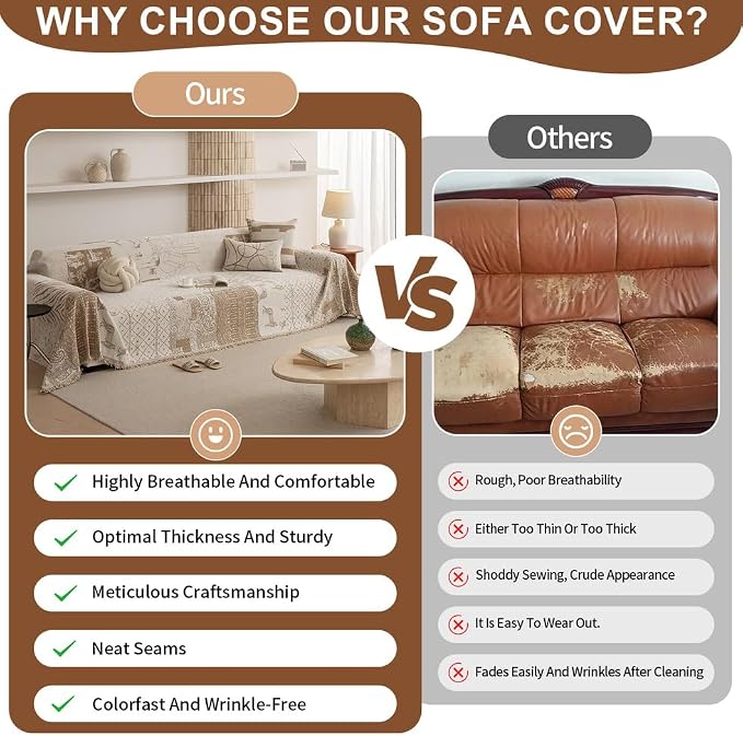 ROOMLIFE Boho Khaki Couch Covers - Image 4