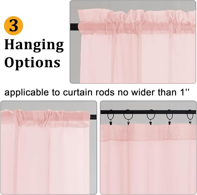 Gwine Blush Pink Sheer Curtains 96 Inches Long 2 Panels, Elegant Window - Image 4