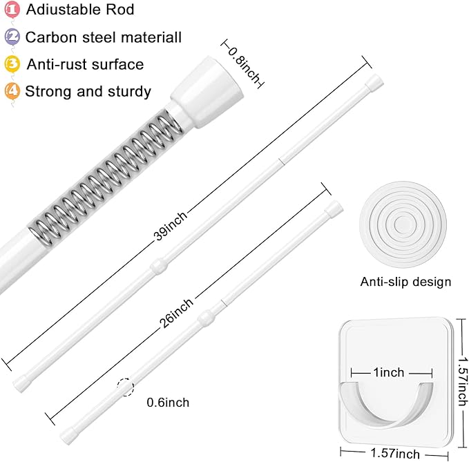 AIZESI 2pcs Spring Tension Rods Adjustable 26 to 39 inch Small Tension Curtain - Image 3