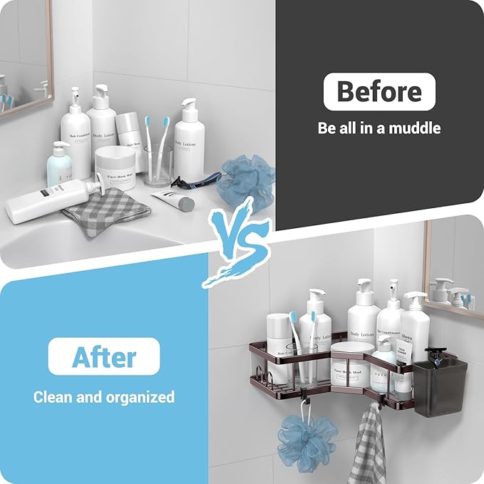 AKTECKE Shower Caddy Corner Organizer: 2Pack Adhesive Shower Shelf Essentials - Image 6
