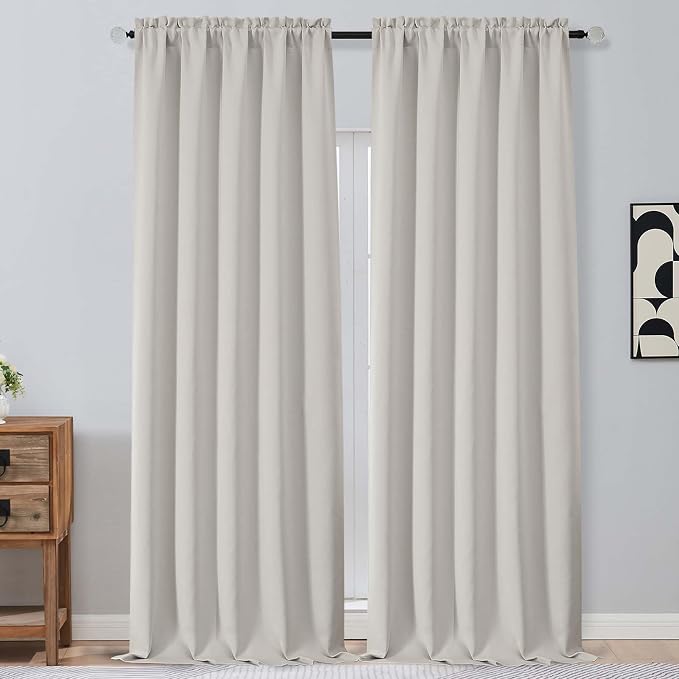 OVZME Natural Room Darkening Curtains 108 Inches Long 2 Panels Set, Solid - Image 9