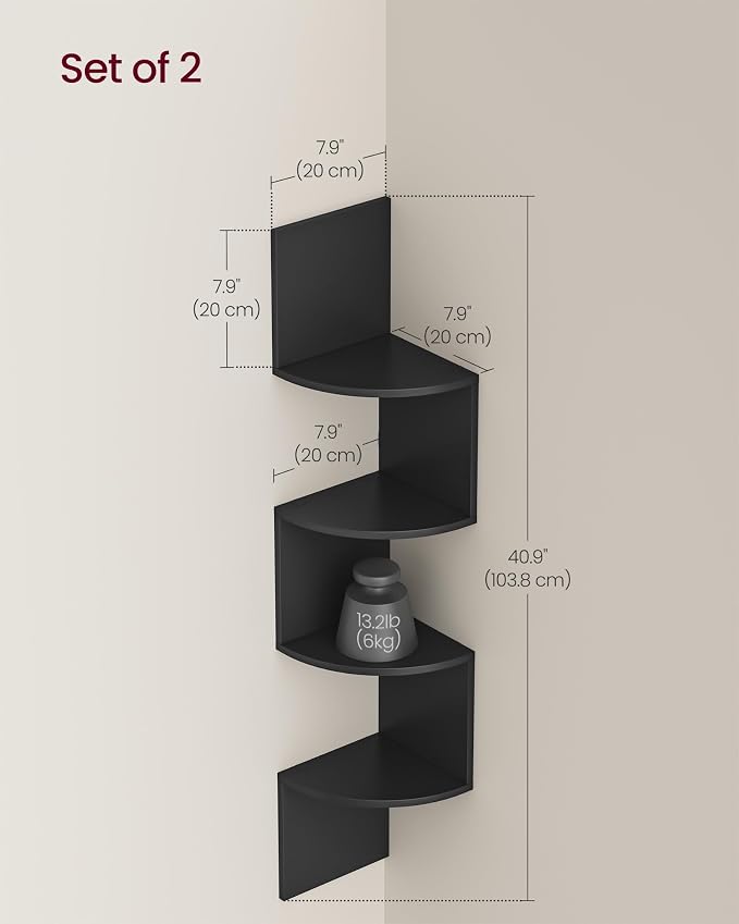 VASAGLE Set of 2, Corner Shelves Wall Mount, 4-Tier Floating Corner Bookshelves - Image 3