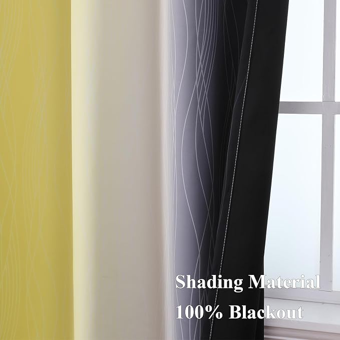 Estelar Textiler Yellow and Black Ombre Blackout Curtains 102 Inch Long - Image 5