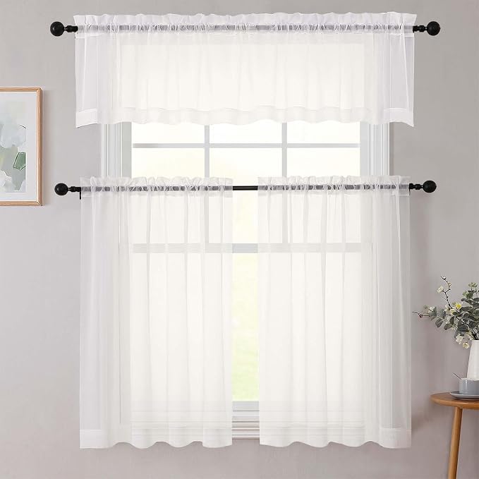 Cafe Curtains 36 Inch Length Tier 2 Pieces, Modern Soft Airy Sheer Kitchen - Image 8