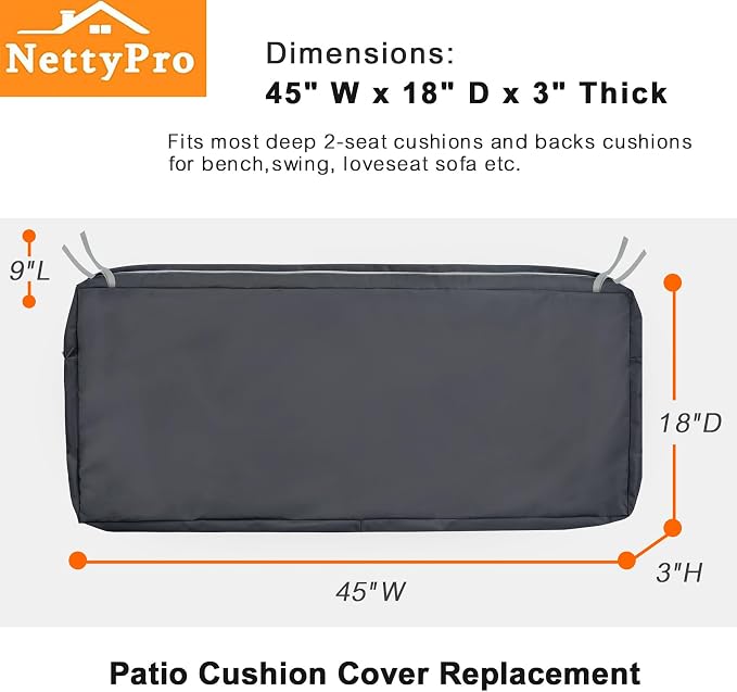 NettyPro Outdoor Patio Bench Swing Loveseat Cushion Cover, Water Resistant UV - Image 5