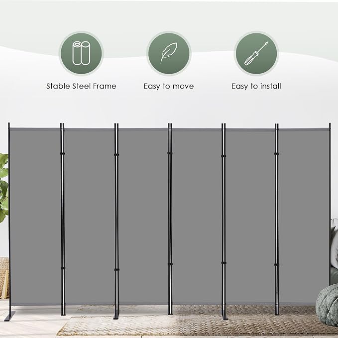 RANTILA 6 Panel Room Divider, 6 FT Folding Privacy Screen - Image 8