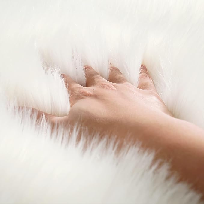SERISSA Soft Round Faux Sheepskin Fur Area Rug White Circle Fluffy Rugs - Image 7