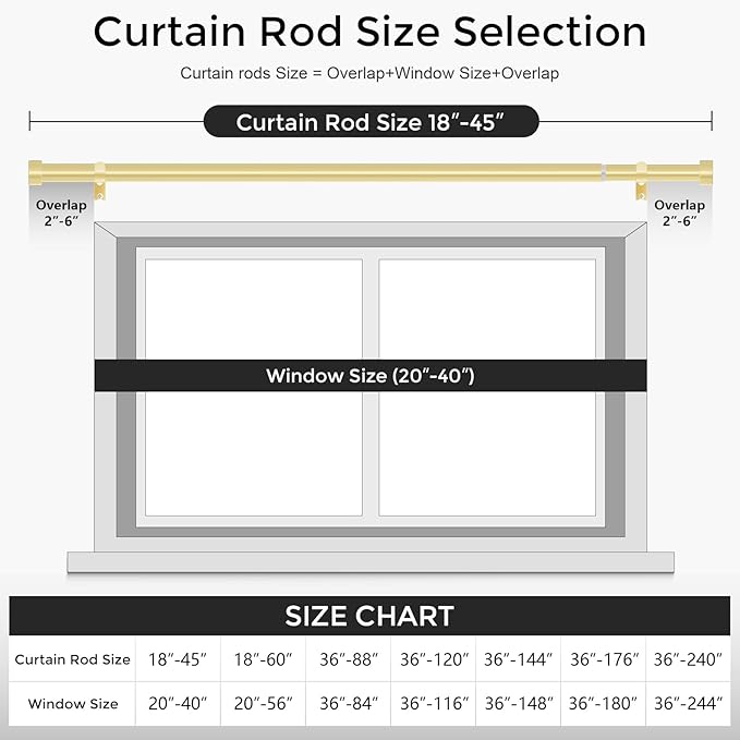 VOIIY Gold Curtain Rods for Windows 18 to 42 Inch, Size:18-42 Inch - Image 5