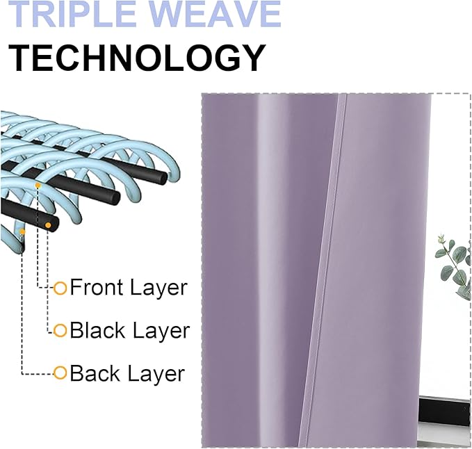 Simplebrand Ava Lilac Short 36 Inches Blackout Curtain 2 Panels Set, Half - Image 5