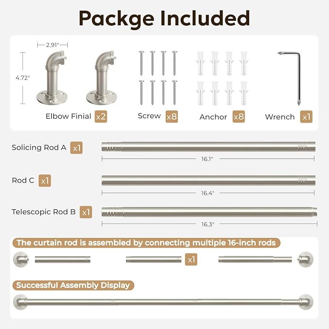 Zeerobee Curtain Rods for Windows 32 to 48, 1 Inch Industrial Wrap Around - Image 7