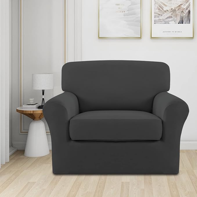 Easy-Going 2 Pieces Microfiber Stretch Chair Slipcover – Spandex Soft Fitted - Image 2