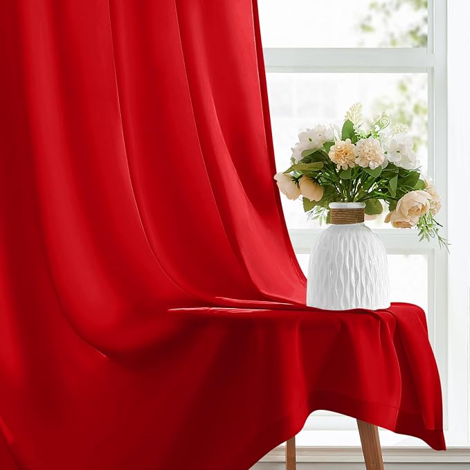 HOMEIDEAS Christmas Non-See-Through Red Privacy Sheer Curtains, 52 X 96 Inches - Image 5