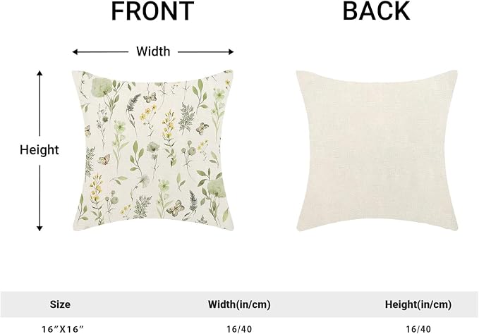 AEIOAE Spring Pillow Covers 16x16 Inch Set of 2, Sage Green Yellow Wild Flower - Image 5