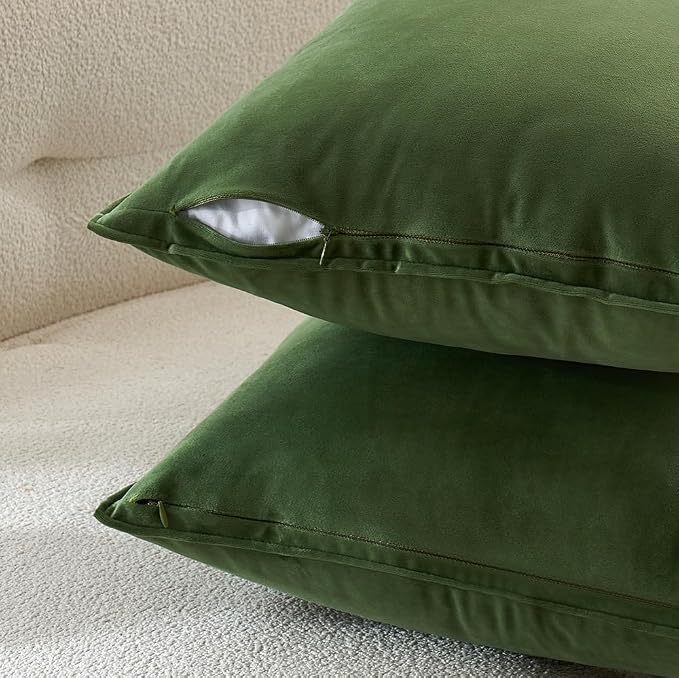 MIULEE Moss Green Velvet Throw Pillow Covers 24x24 Soft Decorative Solid Square - Image 2