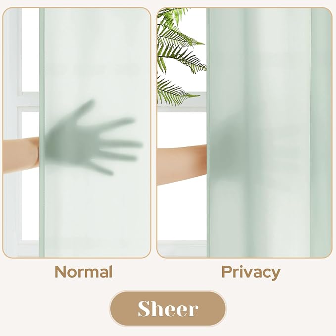 HOMEIDEAS Non-See-Through Sage Green Privacy Sheer Curtains, 52 X 96 Inches - Image 3