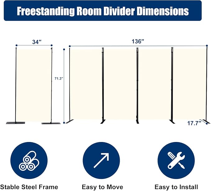 Room Divider 6FT Portable Room Dividers and Folding Privacy Screens, 4 Panel - Image 6