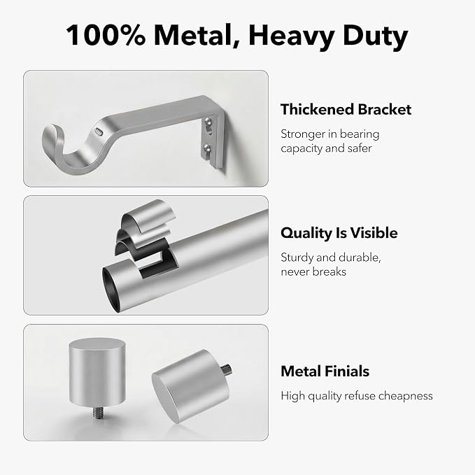 IFELS Heavy Duty Curtain Rods for Windows 28 to 48 Inch, 1 Inch Silver Curtain - Image 5
