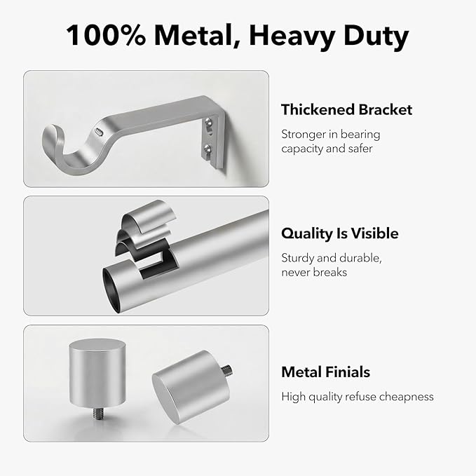 IFELS Heavy Duty Curtain Rods for Windows 48 to 84 Inch, 1 Inch Silver Curtain - Image 4