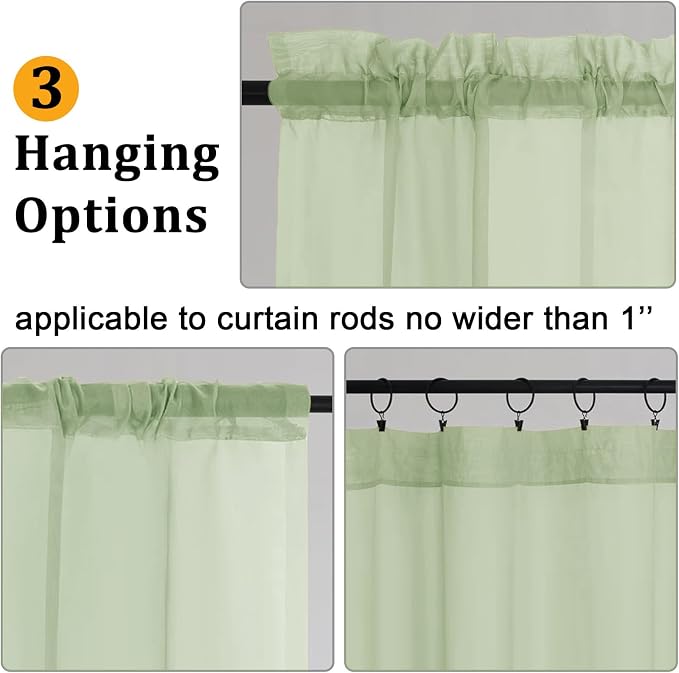 Gwine Light Green Valances for Windows, Small Light Filtering Rod Pocket Cafe - Image 4