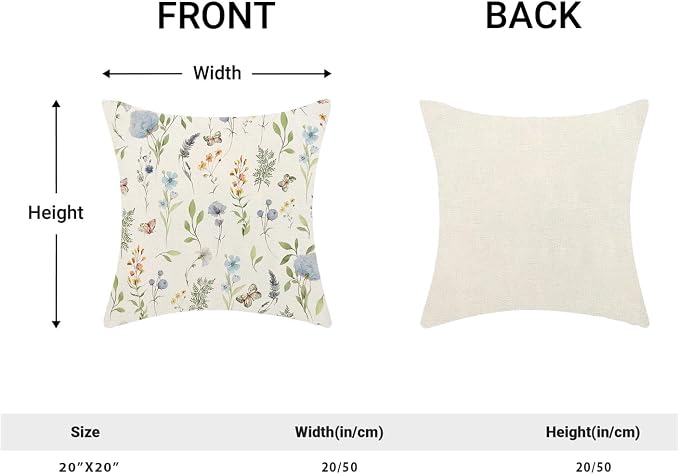 Spring Pillow Covers 20x20 Inch Set of 2, Sage Green Blue Wild Flower Throw - Image 5