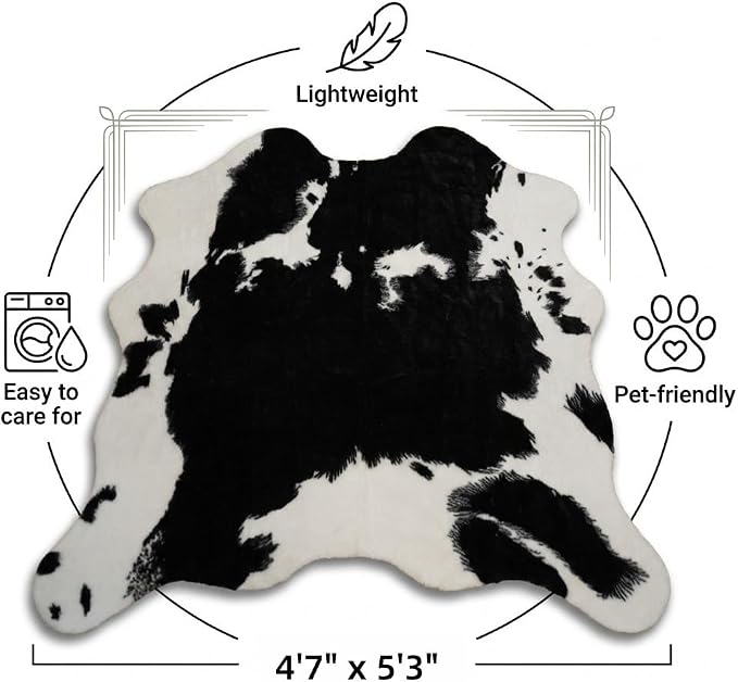 MustMat Cute Cow Print Rug Black and White Faux Cowhide Rugs Animal Printed - Image 2