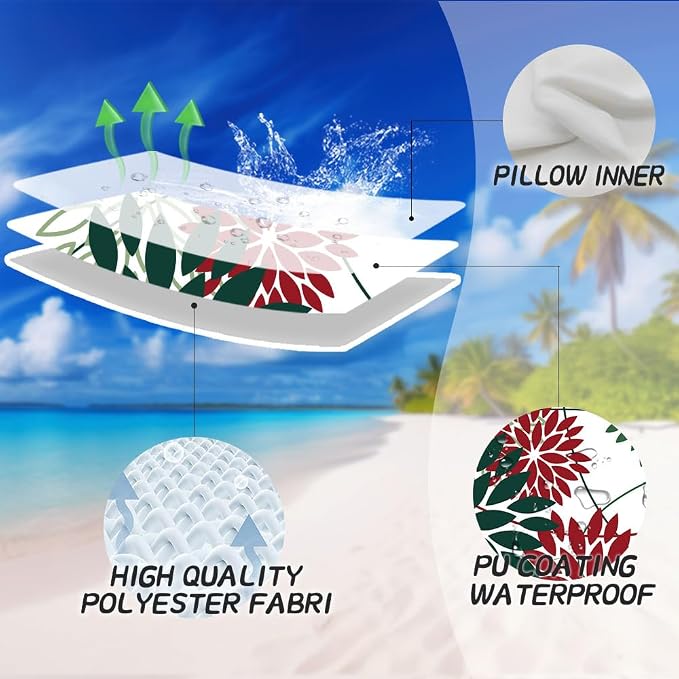 DFXSZ Green and Red Floral Pillow Covers 18x18 Set of 2 Outdoor Waterproof - Image 3
