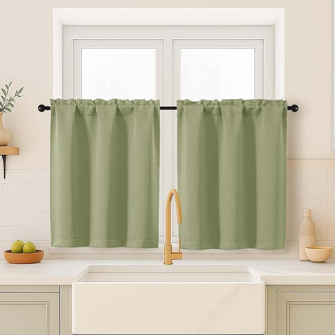 OVZME Sage Green Curtains for Small Window Treatment, Light Blocking Short by OVZME