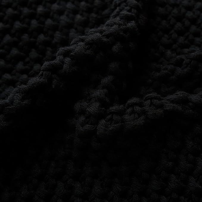 Chunky Cable Knit Throw Blanket Lightweight Black 100% Organic Cotton Blanket - Image 5