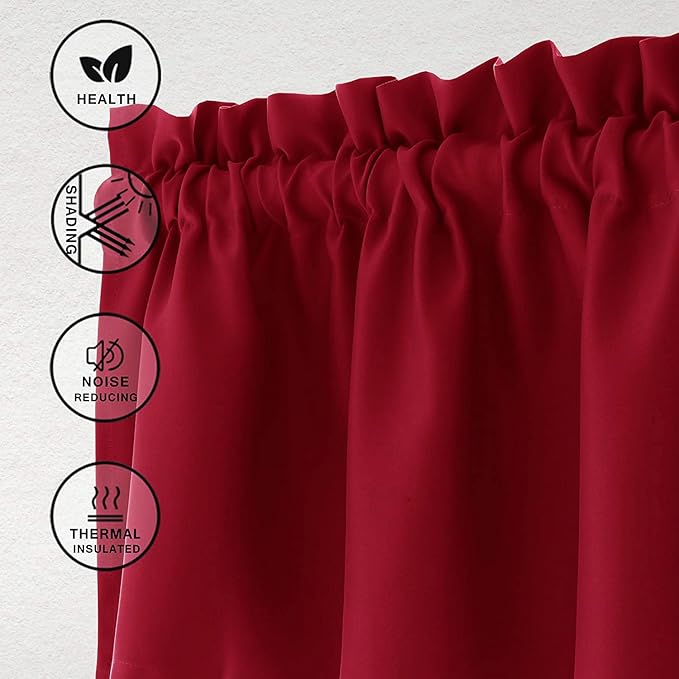 Hiasan Red Valance Curtains for Kitchen Blackout Thermal Insulated Rod Pocket - Image 2