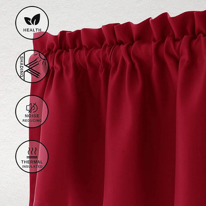 Hiasan Red Valance Curtains for Kitchen Blackout Thermal Insulated Rod Pocket - Image 2