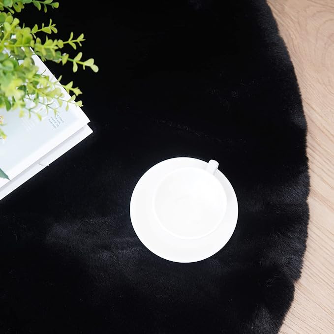 Ghouse Faux Rabbit Fur Round Rug 3ft Black Round Rugs - Image 5