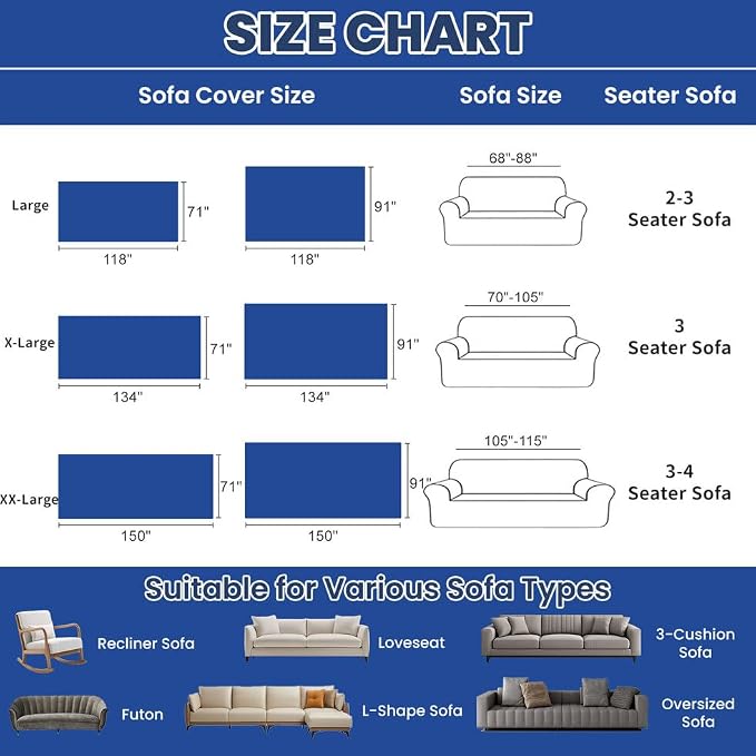 ROOMLIFE Blue Couch Cover Boho Sofa Covers - Image 2