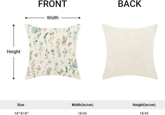 Spring Pillow Covers 18x18 Inch Set of 2, Aqua Teal Sage Green Wild Flower - Image 5